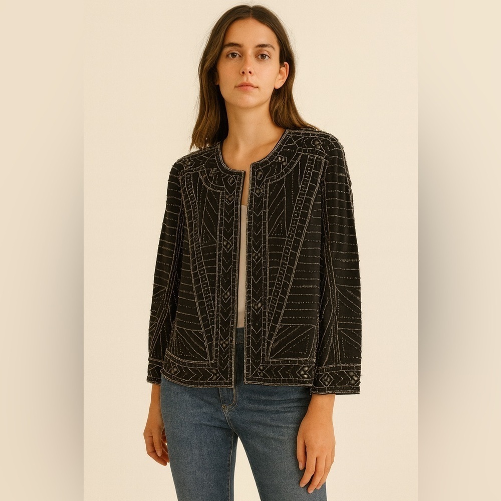 NEW Velvet by Graham and Spencer Beaded Jacket Size Small Color Black - Picture 2 of 7